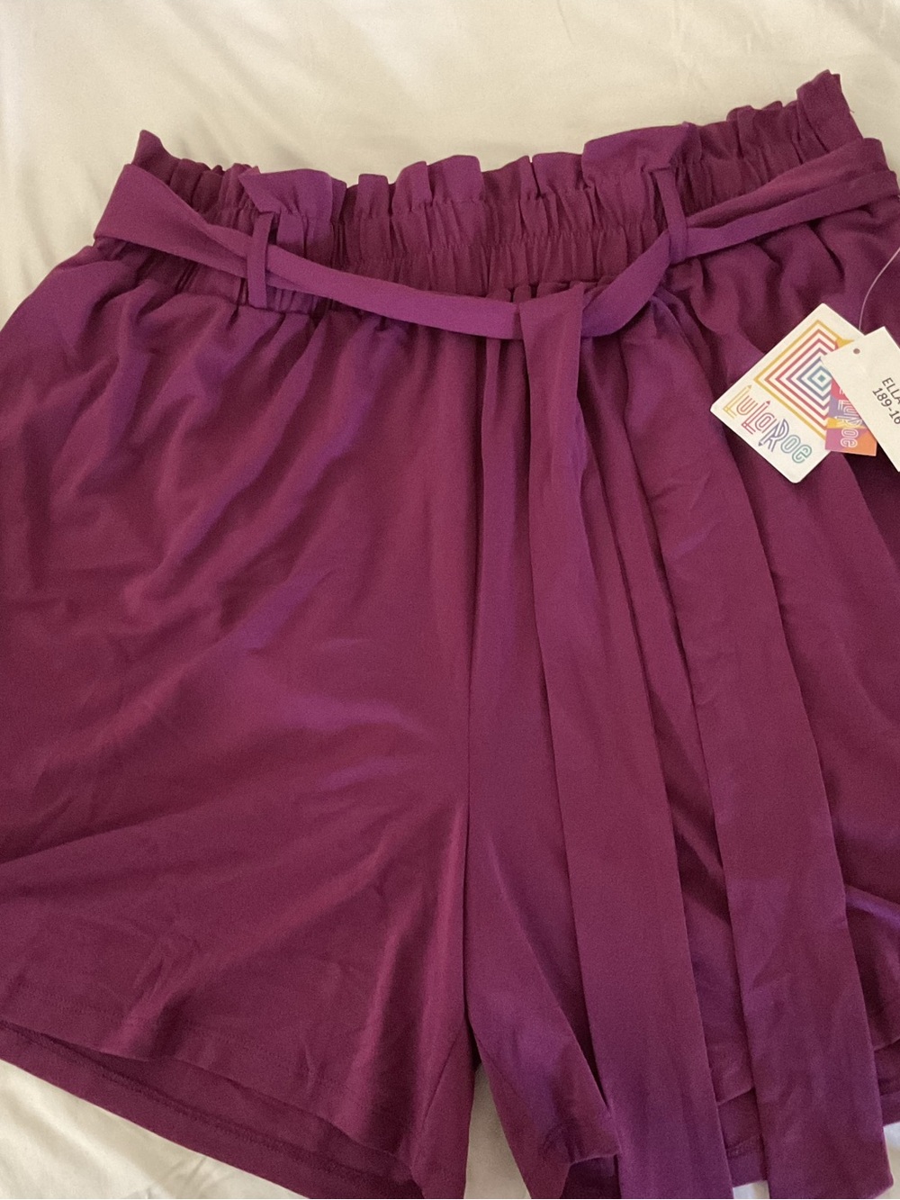 LuLaRoe High-Waist Paperbag Shorts in Deep Plum